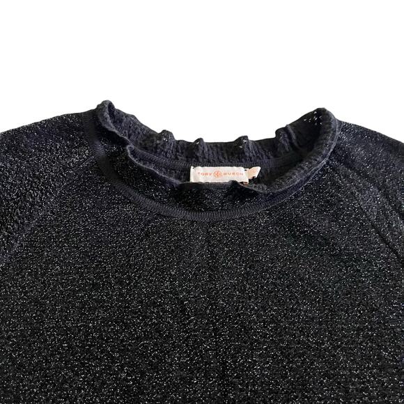 Tory Burch Black Isabelle Wool Metallic Knit Ruffle Neck Sweater Dress Large - Picture 8 of 12